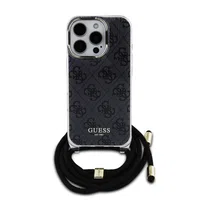 Zadní kryt Guess IML 4G Printed Crossbody popruh pro Apple iPhone 16 Pro, černá