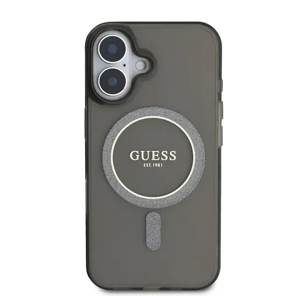 Zadní kryt Guess IML Glitter Ring MagSafe pro Apple iPhone 16, černá