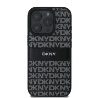 Zadní kryt DKNY PU Leather Repeat Pattern Tonal Stripe pro Apple iPhone 16 Pro, černá