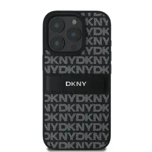 Zadní kryt DKNY PU Leather Repeat Pattern Tonal Stripe pro Apple iPhone 16 Pro, černá