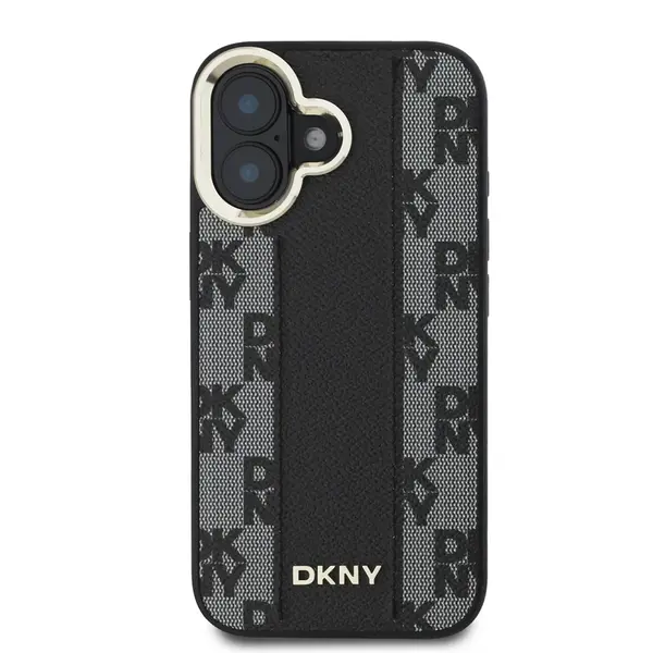 Zadní kryt DKNY PU Leather Checkered Pattern Magsafe pro Apple iPhone 16 Plus, černá