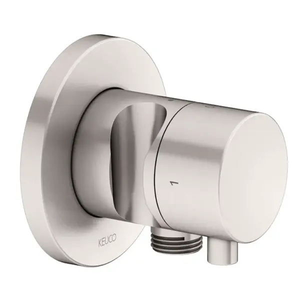 Keuco IXMO - Uzatvárací a prepínací ventil pod omietku, 2 výstupy, s pripojením a držiakom sprchy, kefovaný nikel 59557051201