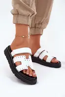 Lakované Dámské Pantofle Z Přírodní Kůže Na Platformě Bílé Zazoo 40440