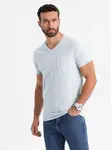 Ombre Men's cotton V-neck knit t-shirt with wash effect - grey
