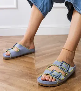 Gemre Blue flip-flops with buckles and embroidery on the straps Kim