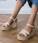 Gemre Beige Platform Sandals with Tied Strap Zambera