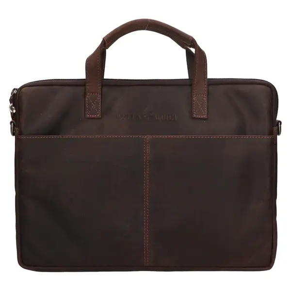 Pánská kožená taška na notebook Greenwood Egon - tmavě hnědá