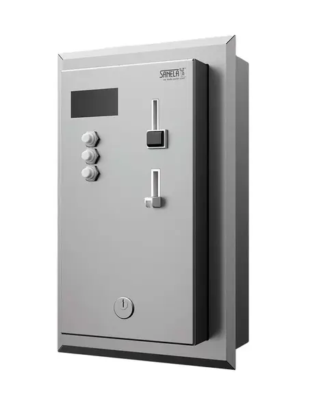 Sanela - Vstavaný mincový automat pre 4-12 spŕch, priame ovládanie, antivandal, matná nerezová SLZA 02KMZ