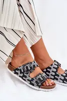 S. BARSKI Dámské Pantofle S Přezkami A Leskem Černé S.Barski