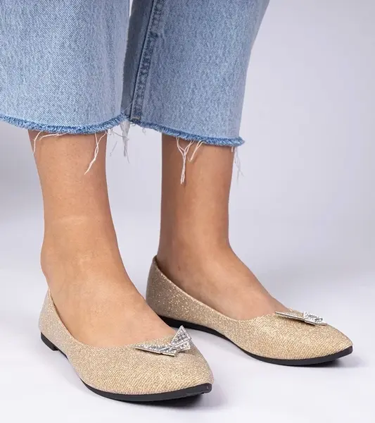 Gemre Golden women's glitter ballerinas with butterfly Denny