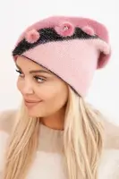 Kesi Dámska elegantná čiapka s kožušinovými ozdobami a trblietavým pásikom tmavo ružová
