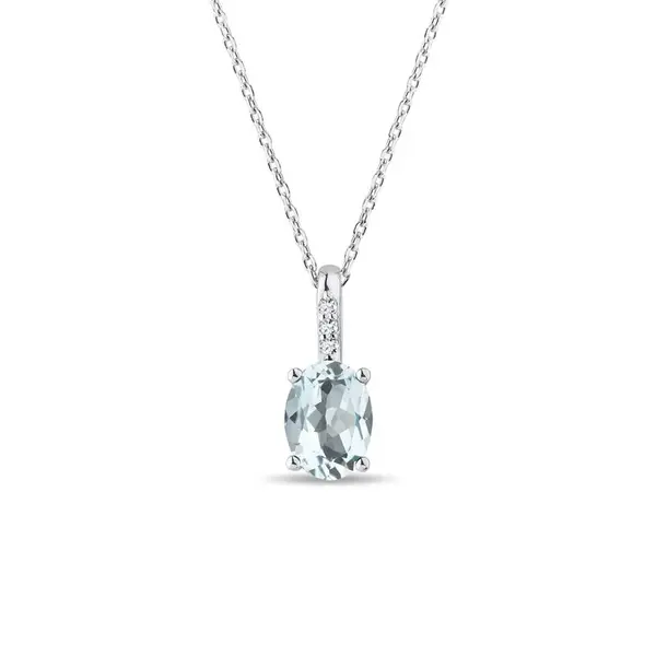 Náhrdelník z bílého zlata s diamanty a akvamarínem KLENOTA