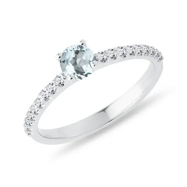 Zlatý prsteň s diamantmi a akvamarínom KLENOTA