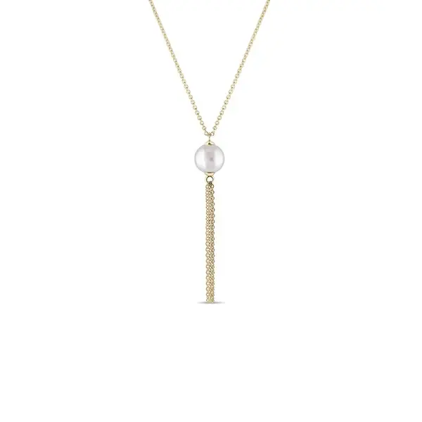Náhrdelník zo žltého zlata s bielou sladkovodnou perlou KLENOTA