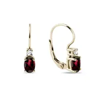 Zlaté visiace náušnice s oválnymi granátmi a briliantmi KLENOTA