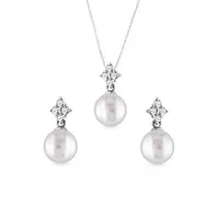 Elegantní set diamantových šperků s perlami v bílém zlatě KLENOTA