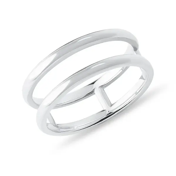 Dvojitý prsten z bílého 14k zlata KLENOTA