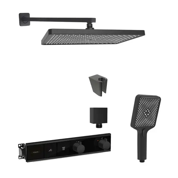 SANITINO - Sprchový set s termostatem a tělesem pod omítku Hansgrohe, příslušenství kielle, matná černá SANI21HKK414