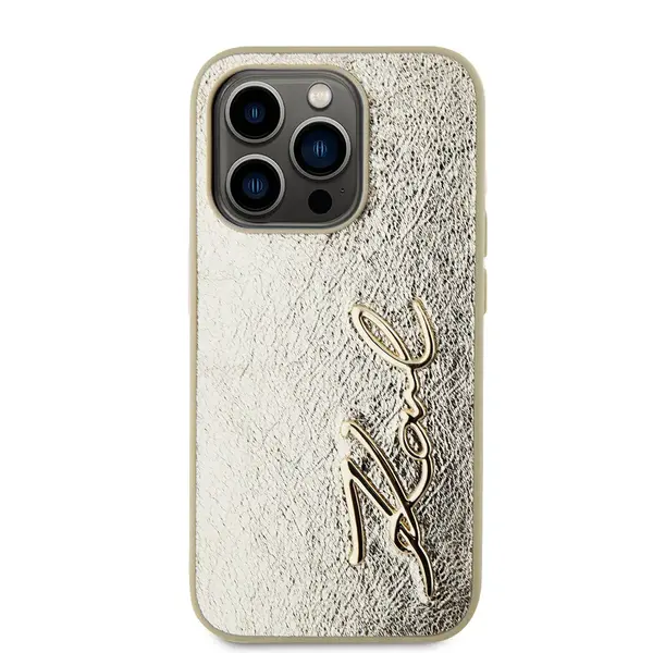 Zadní kryt Karl Lagerfeld Wrinkled PU Signature Logo pro Apple iPhone 15 Pro Max, zlatá