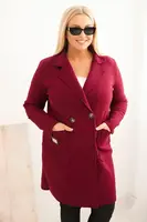 Kesi Włoski Dámský elegantní plášť Plus Size s límcem a velkými kapsami švestkový