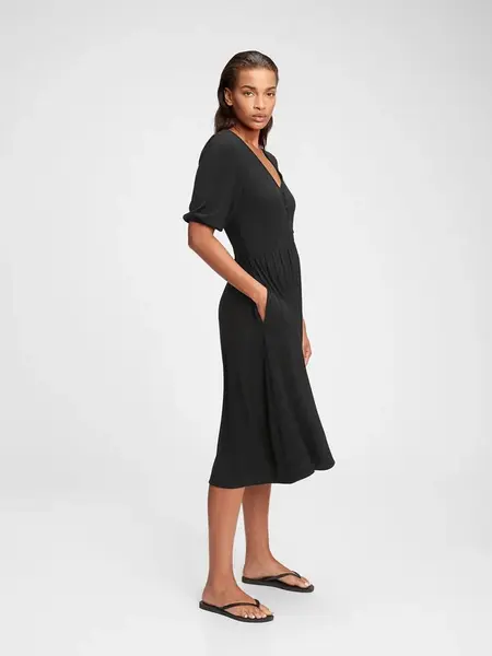 GAP Šaty three-quarter sleeve midi dress Čierna