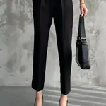 67537 Dewberry Skinny Leg Belted Women Trousers-BLACK