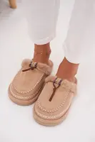 Boto Dámske papuče s kožušinou a výšivkou Béžové Perivelle