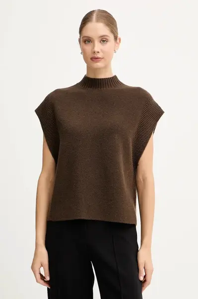 Vesta s přídavkem vlny United Colors of Benetton hnědá barva, s pologolfem, 1244D10EF