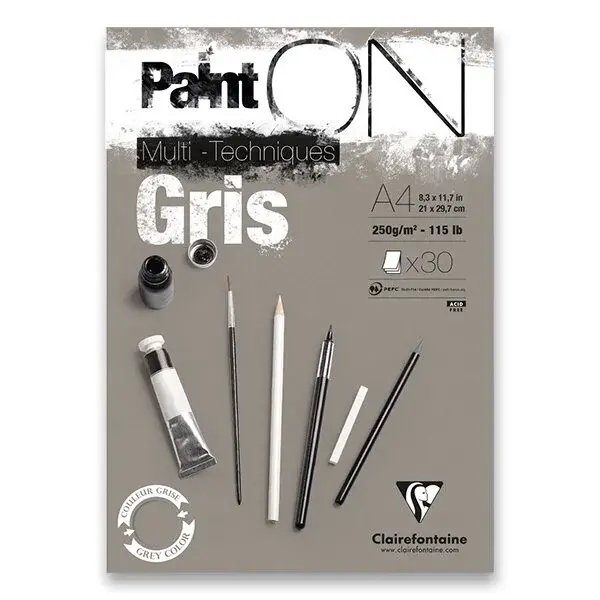Blok Clairefontaine Paint'ON Grey - A4, 30 listů, 250 g