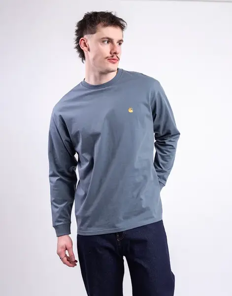 Tričko Carhartt WIP L/S Chase T-Shirt Cozy Blue/Gold