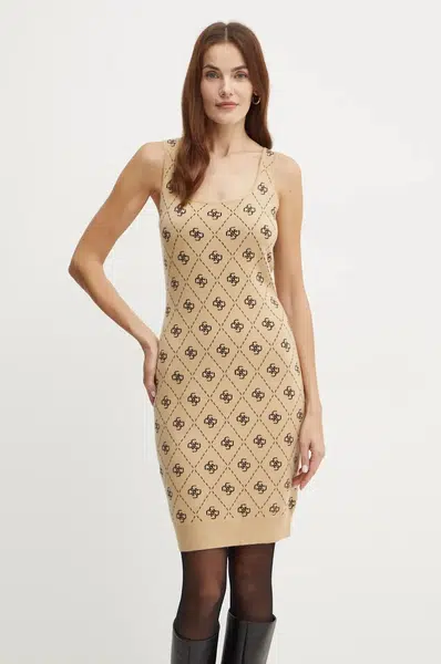 Šaty z vlněné směsi Guess SARAH hnědá barva, mini, W4BK98 Z3JD2