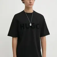 Bavlněné tričko HUGO Dinkee černá barva, s potiskem, 50525765