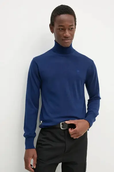 Vlněný svetr G-Star pánský, tmavomodrá barva, lehký, s golfem, D25177-D847