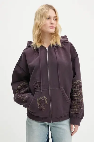 Bavlněná mikina MM6 Maison Margiela dámská, fialová barva, s kapucí, hladká, S62GU0130.M25004