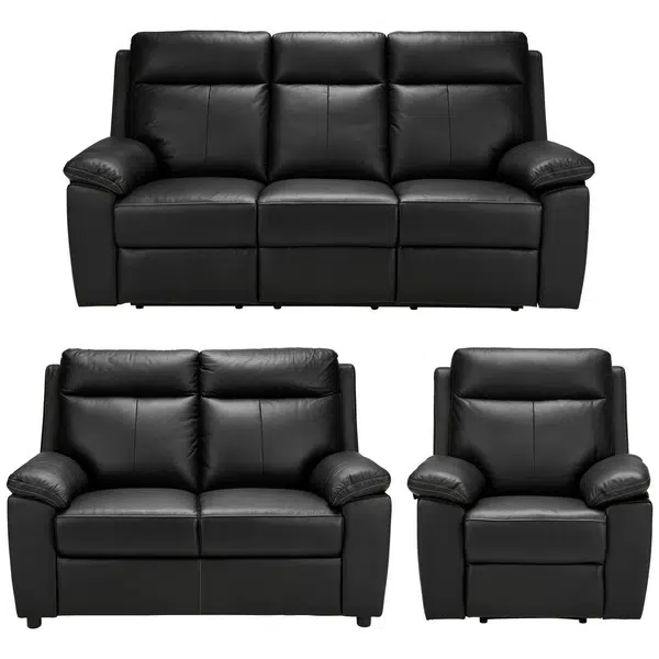 Xora SEDACÍ SOUPRAVA 3+2+1, textil, kůže, černá