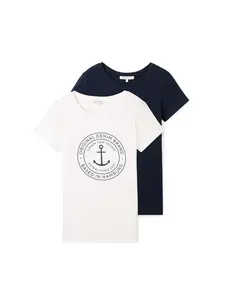 TOM TAILOR DENIM Tričko  tmavomodrá / biela