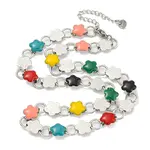 304 Stainless Steel Enamel Flower Link Chain Necklaces