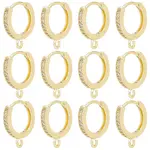 12Pcs Brass Micro Pave Clear Cubic Zirconia Hoop Earring Findings