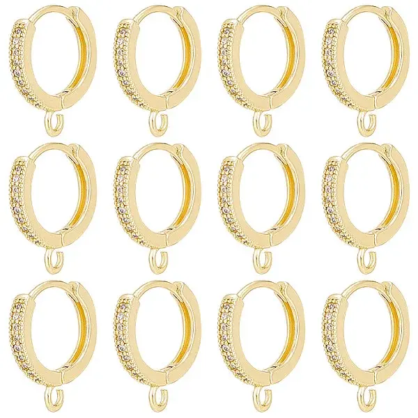 12Pcs Brass Micro Pave Clear Cubic Zirconia Hoop Earring Findings