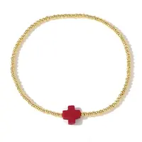 Cross Natural Gemstone & Brass Bead Stretch Bracelets for Women