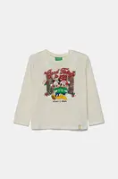 Dětské bavlněné tričko s dlouhým rukávem United Colors of Benetton béžová barva, 3ATNG10GQ