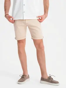 Ombre Men's denim classic shorts with rolled up leg - cream