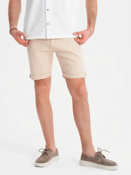 Ombre Men's denim classic shorts with rolled up leg - cream