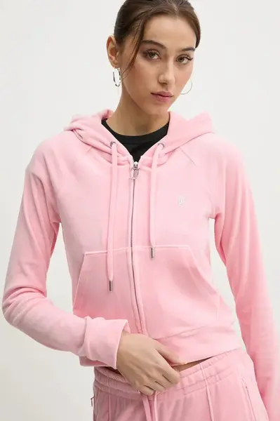 Mikina Juicy Couture dámská, růžová barva, s kapucí, s aplikací, JCWA122001
