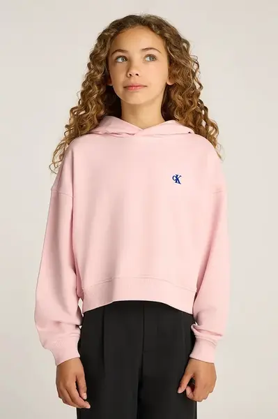 Dětská mikina Calvin Klein Jeans růžová barva, s kapucí, hladká, IG0IG02747