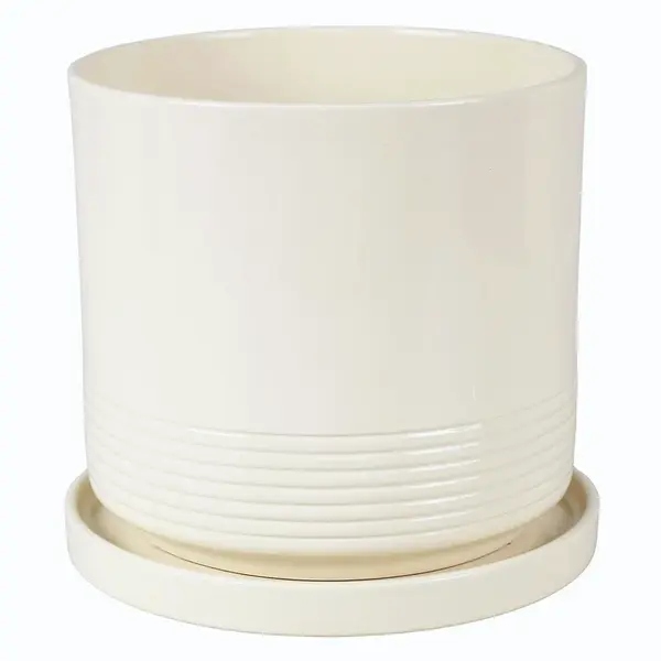 Kvetináč Cylinder Rille 15 cm krémová + podmiska