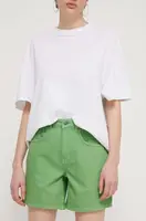 Bavlněné šortky Desigual SURY zelená barva, hladké, high waist, 24SWDD54
