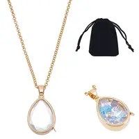 1Pc Brass Clear Glass Teardrop Locket Pendant Necklaces
