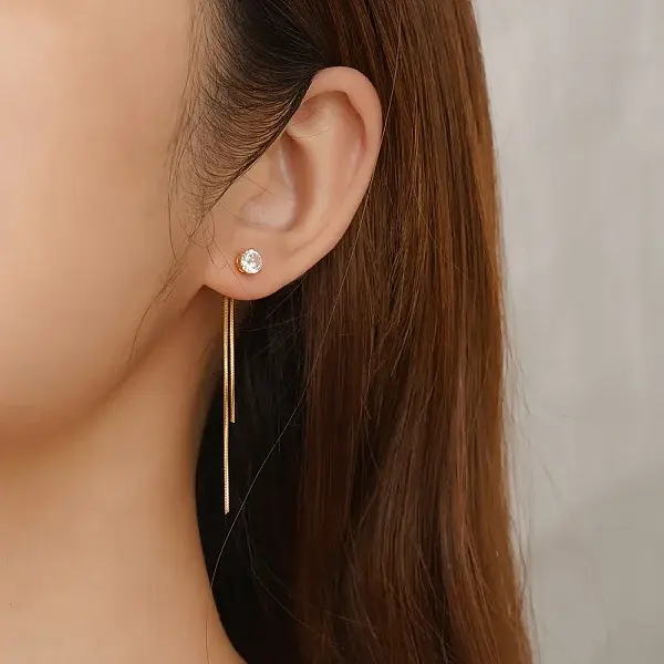 Elegant Stainless Steel Flat Round Tassel Stud Earrings