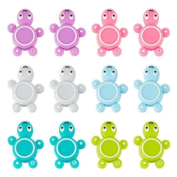 12Pcs 6 Colors Tortoise Silicone Beads